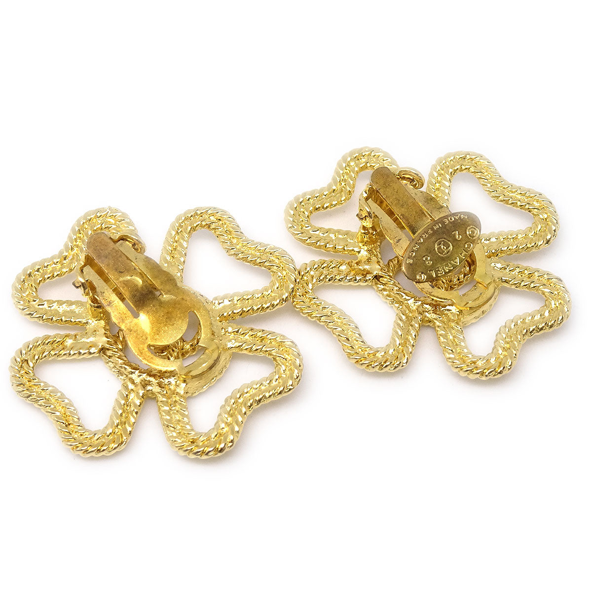 CHANEL 1993 Floral Earrings Gold Clip-On 28