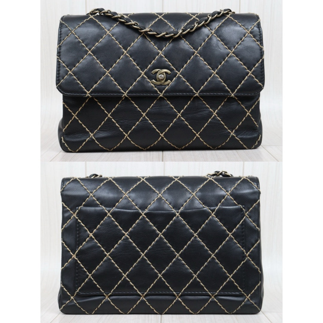 Good ( Rank AB)｜ CHANEL  Matrasse Sellier Calf Leather Single Flap 28 Chain Bag Black Made In 2000-2002 Year  ｜25032012