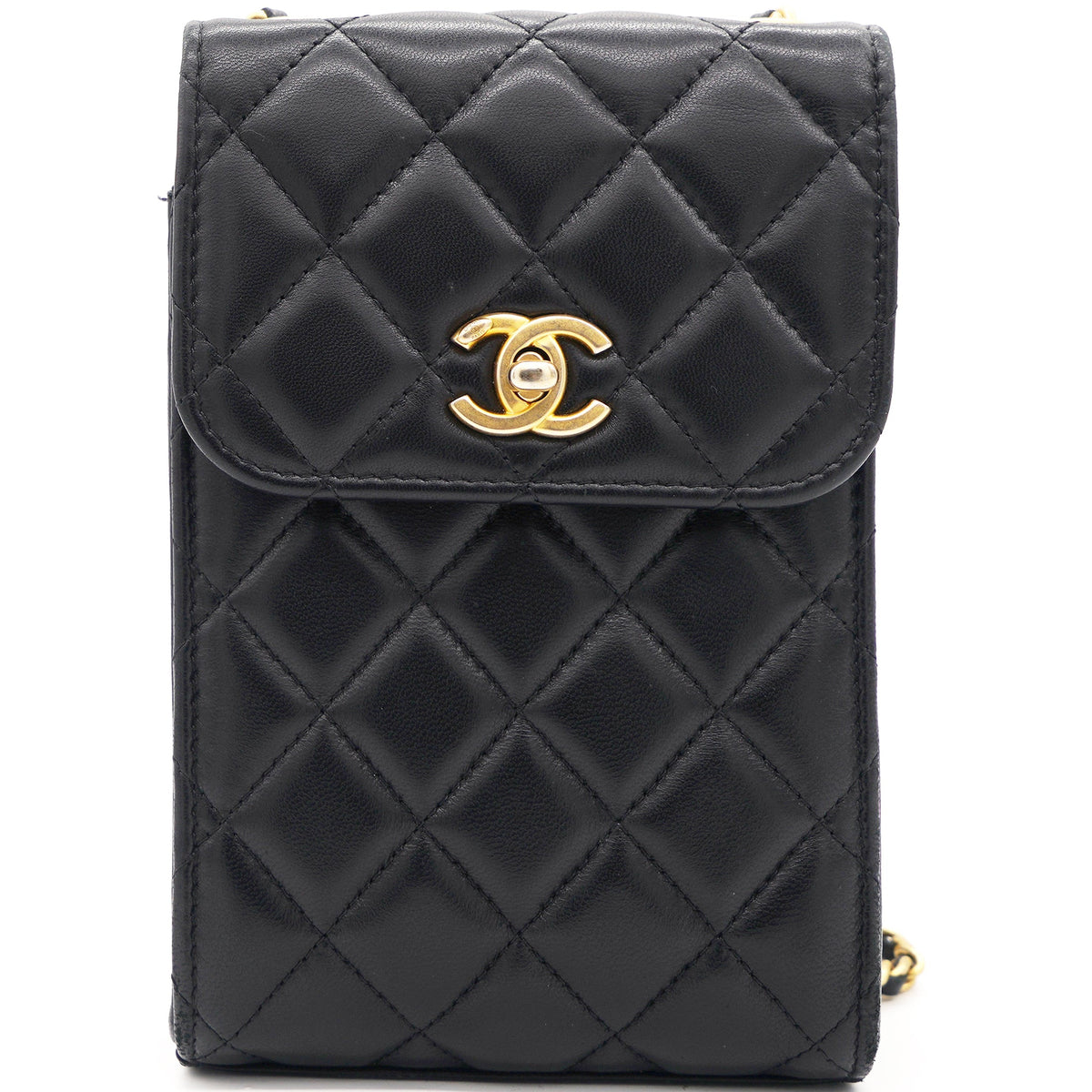 Chanel Lambskin Quilted Vertical Pearl Crush Flap with Chain Black