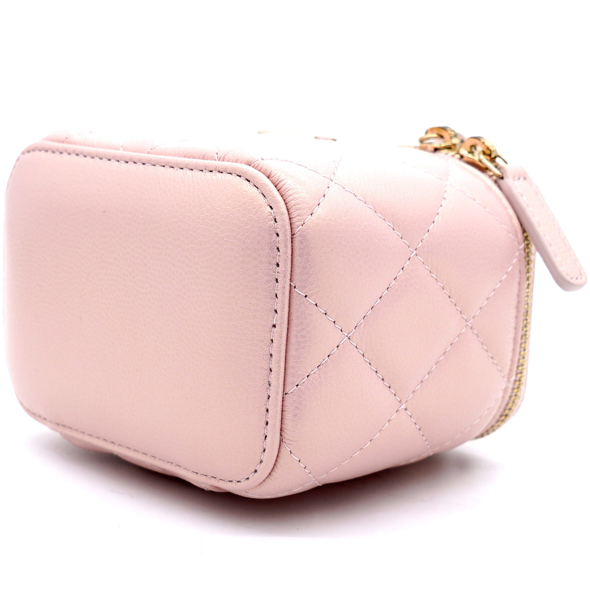 Chanel Mini Caviar GHW Vanity Case with Pearl Details Light Pink