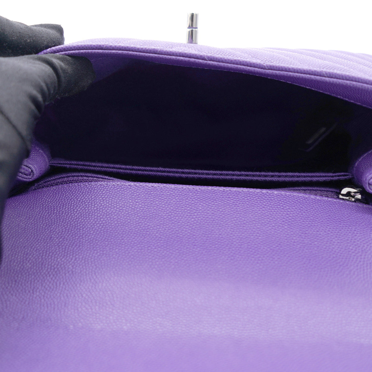 Chanel Purple Chevron Caviar Leather Mini Coco Top Handle Bag