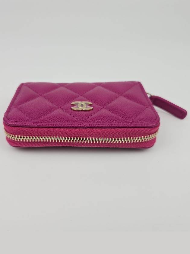 Classic Grained Shiny Calfskin Zipped Coin Wallet Fuchsia Chanel