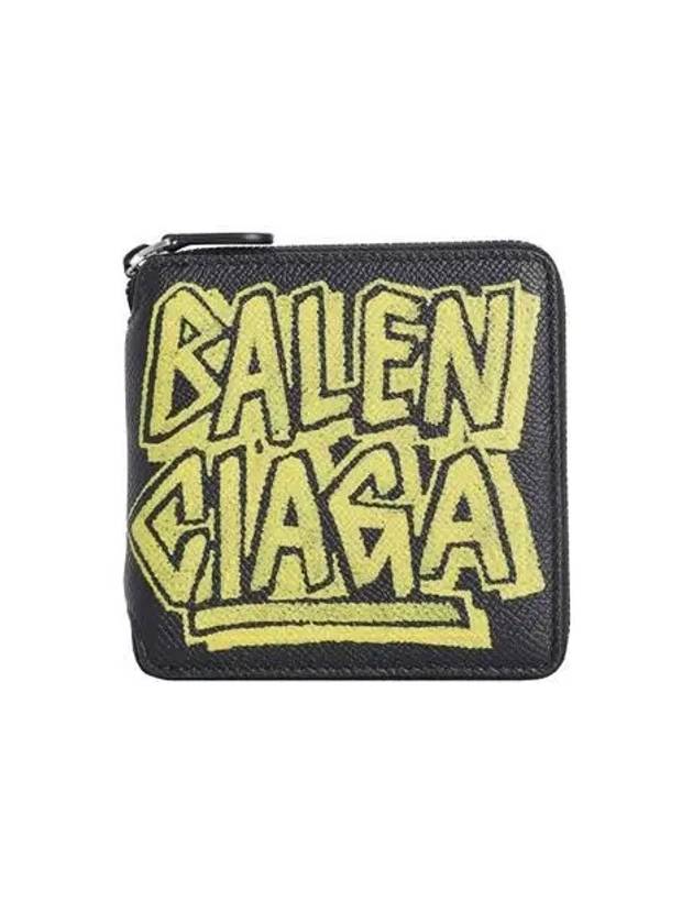 Luxury Balenciaga  Paris Gravity Logo Leather Zipper Half Wallet Black