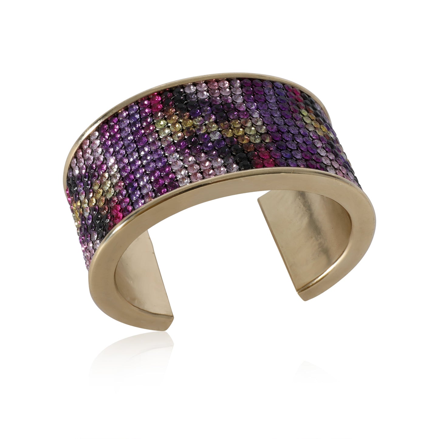 CHANEL 2015 Multi-Color Strass Wide Gold Plated Cuff Bracelet
