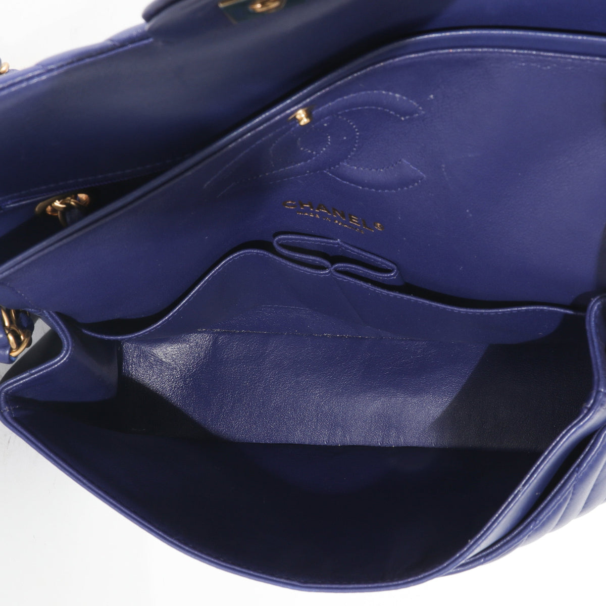 Chanel Navy Chevron Medium Classic Double Flap