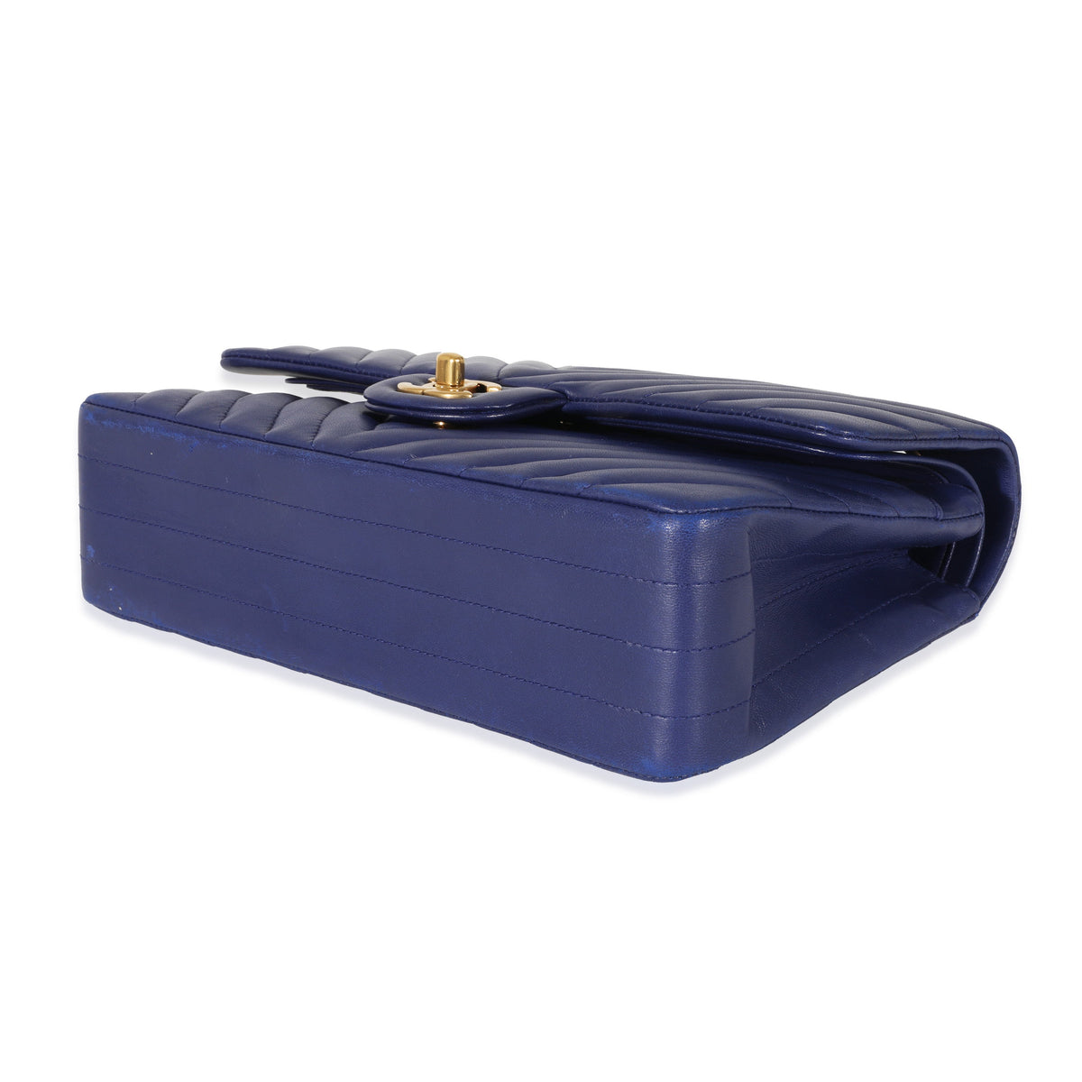 Chanel Navy Chevron Medium Classic Double Flap