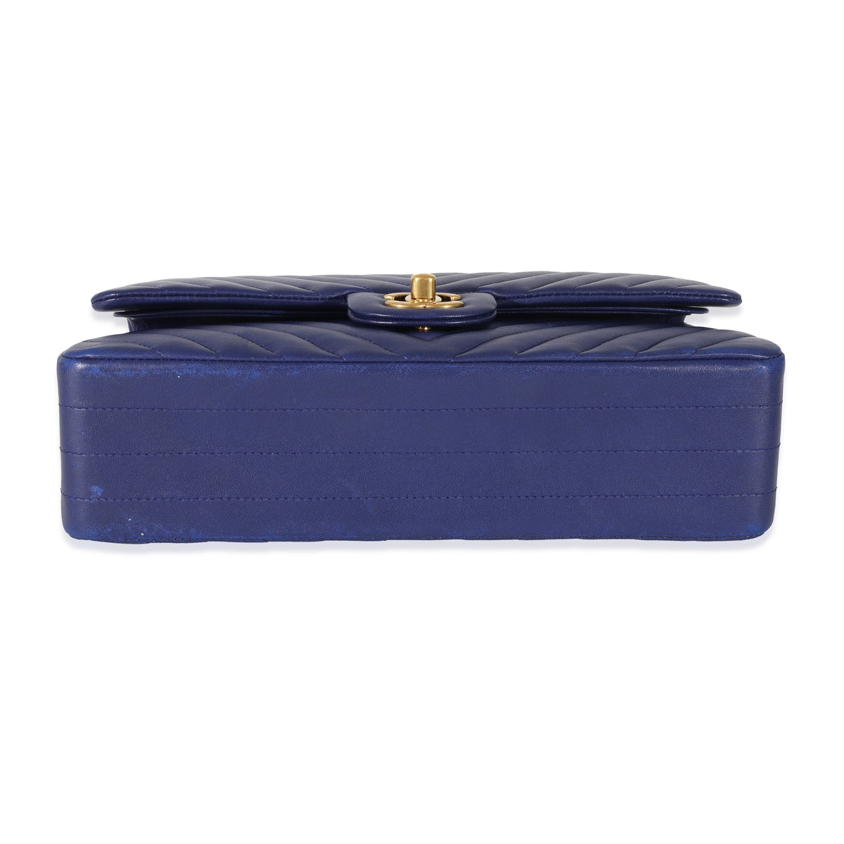 Chanel Navy Chevron Medium Classic Double Flap