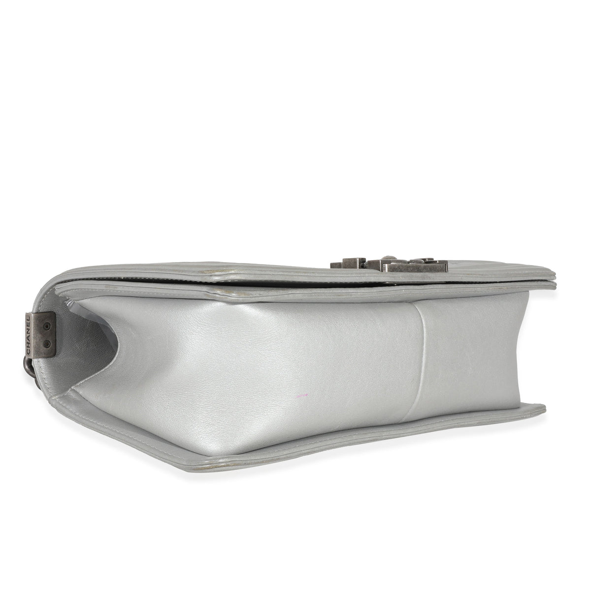 Chanel Silver Calfskin Medium Boy Bag