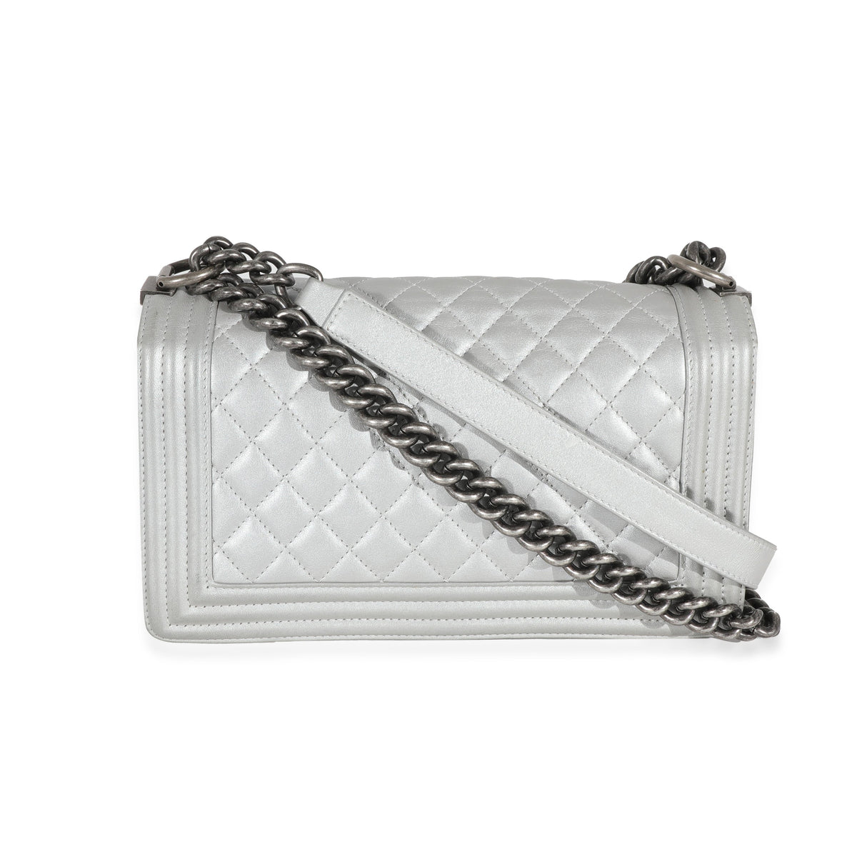 Chanel Silver Calfskin Medium Boy Bag