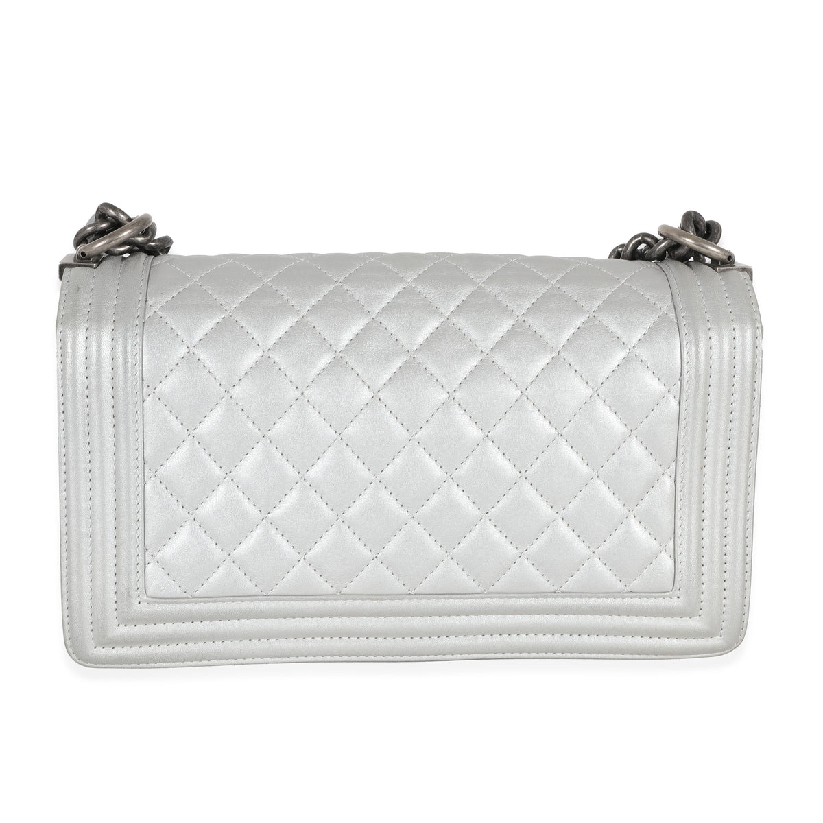 Chanel Silver Calfskin Medium Boy Bag