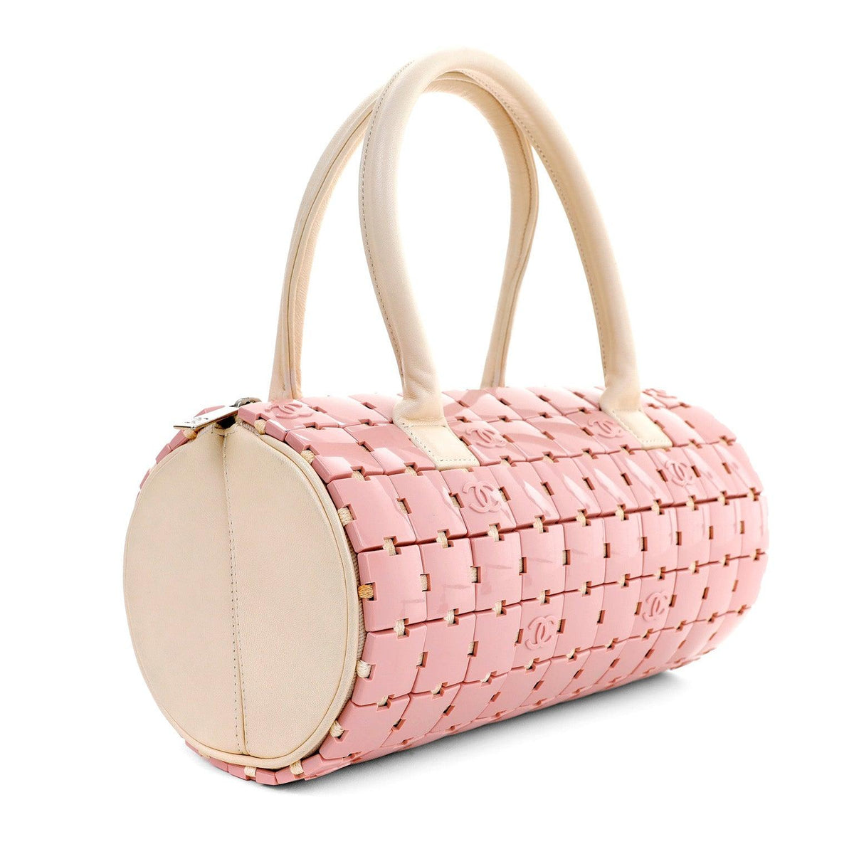 Chanel Pink and Beige Lucite Puzzle Mini Barrel Duffel HandBag RARE