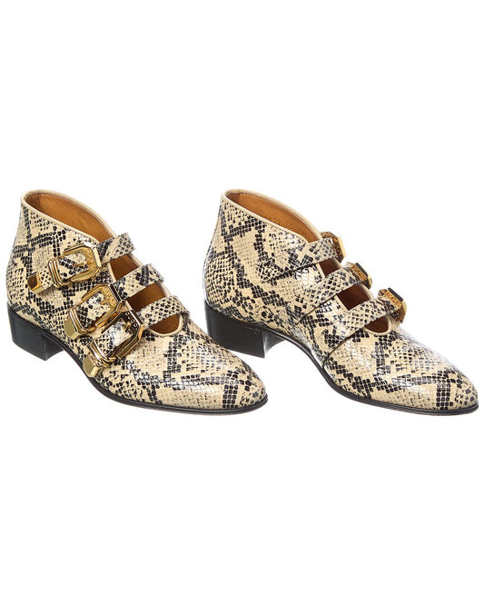 Gucci Python-Embossed Leather Bootie ( ) 35 Brown
