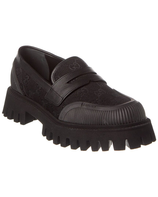 Gucci Gg Canvas & Leather Loafer Black