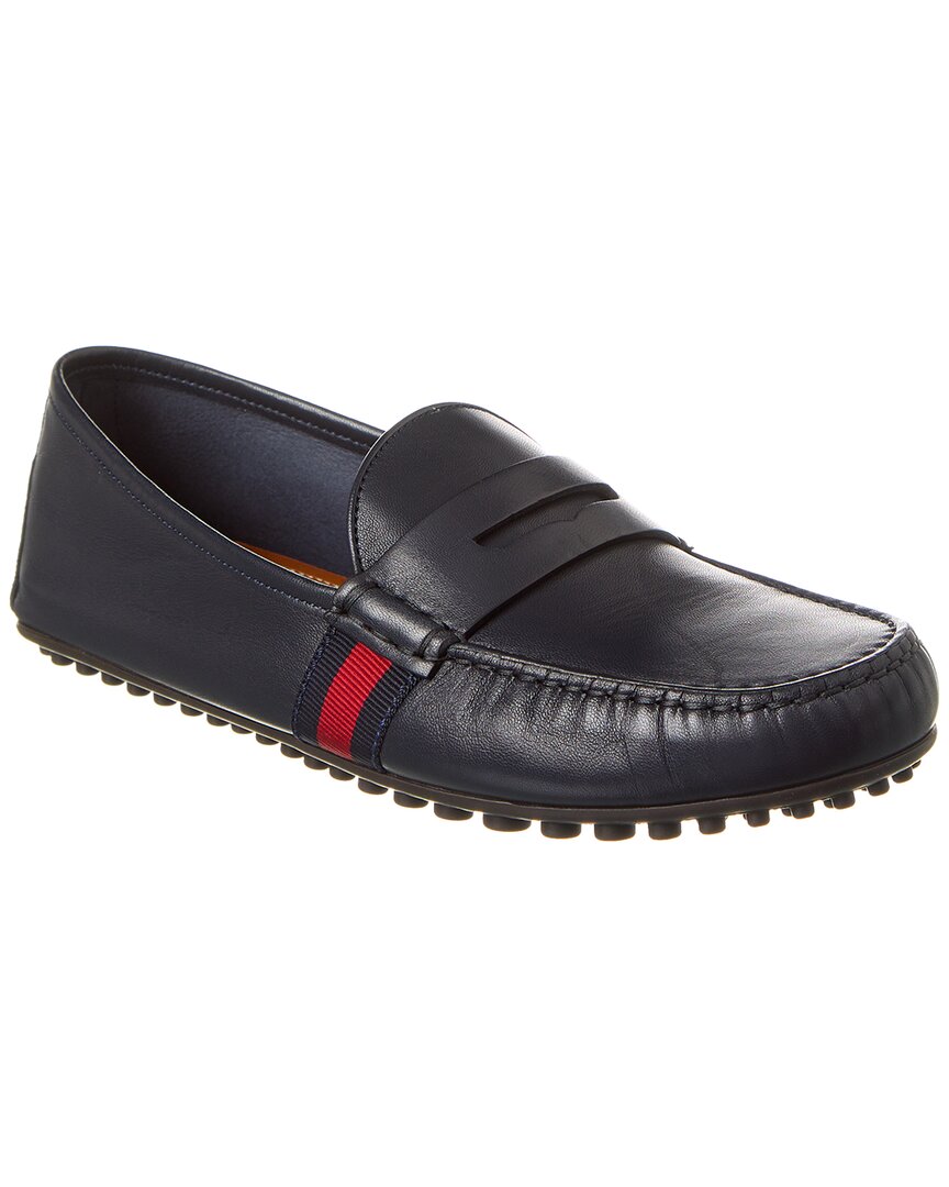 Gucci Web Leather Driver Blue