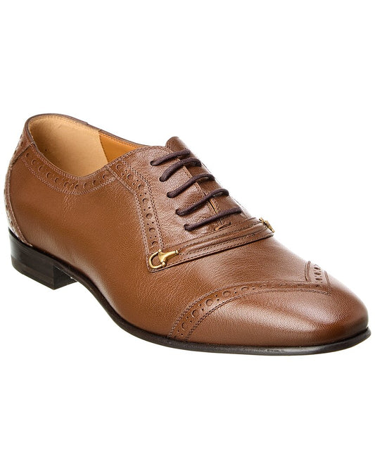 Gucci Lace-Up Leather Oxford 6 Brown Multi
