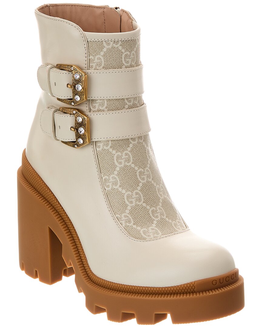 Gucci Gg Supreme Canvas & Leather Bootie 4 White