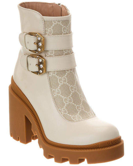 Gucci Gg Supreme Canvas & Leather Bootie 4 White