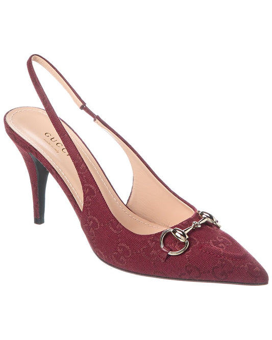 Gucci Horsebit Gg Canvas Slingback Pump 36 Red