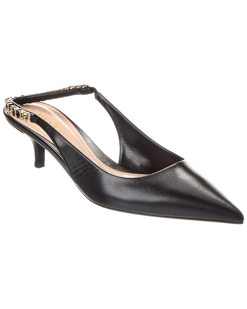 Gucci Signoria Leather Slingback Pump Black