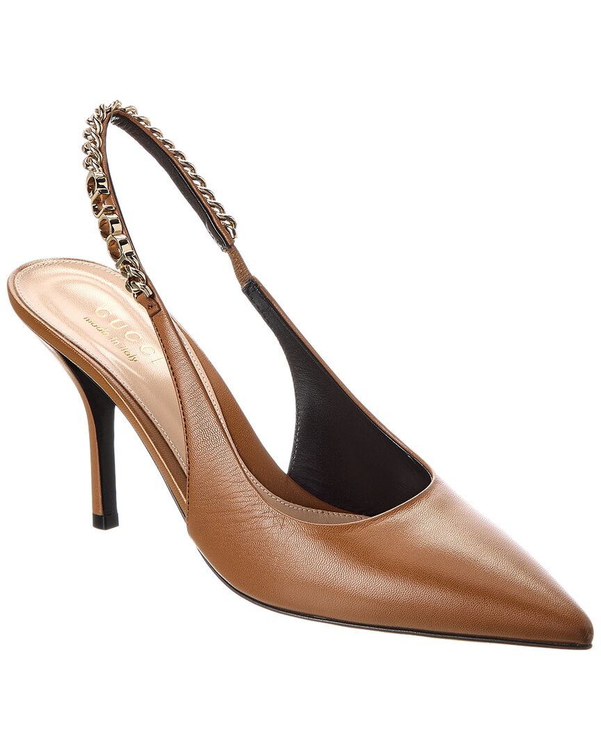 Gucci Signoria Leather Slingback Pump 36 Brown Multi