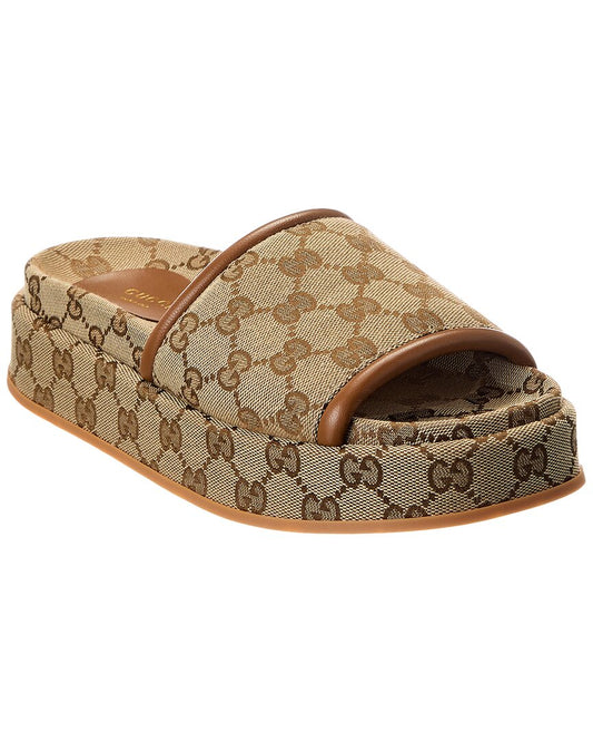 Gucci Gg Canvas & Leather Platform Slide, 36