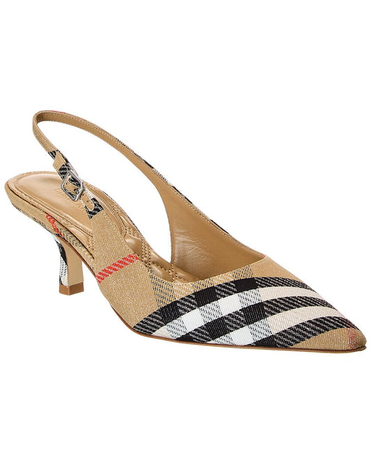 Burberry Birdie Check Canvas Slingback Pump 36.5 Beige