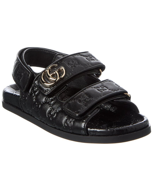 Gucci Double G Leather Sandal, 37, Black