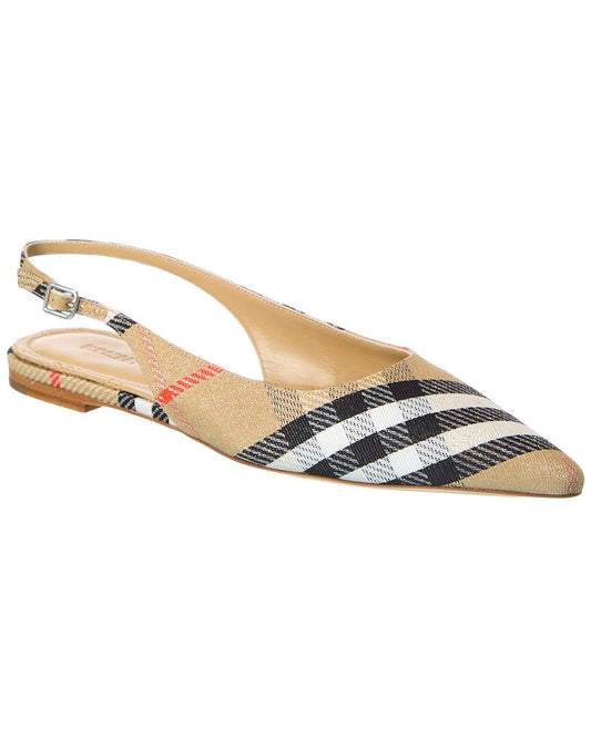 Burberry Birdie Check Canvas Slingback Flat 36 Brown Multi
