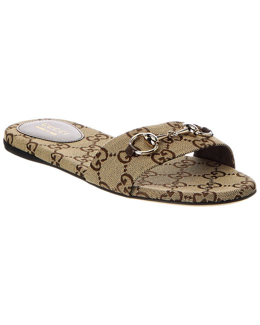 Gucci Horsebit Gg Canvas Sandal