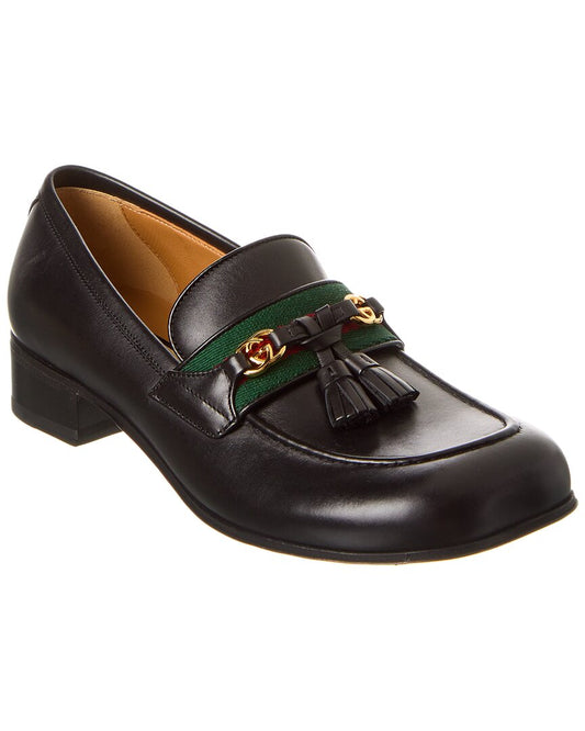 Gucci Web Interlocking G Leather Loafer 36 Black