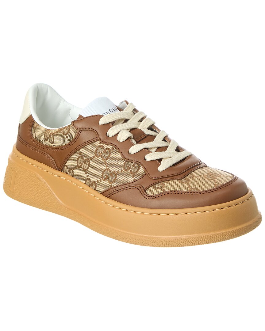 Gucci Gg Canvas & Leather Sneaker 35 Brown Multi