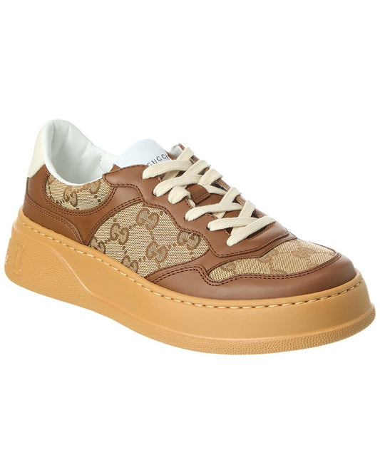 Gucci Gg Canvas & Leather Sneaker 35 Brown Multi