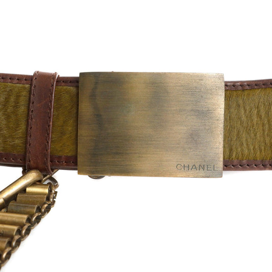 Chanel Green Pony Hair and Draped Chains Runway Belt
