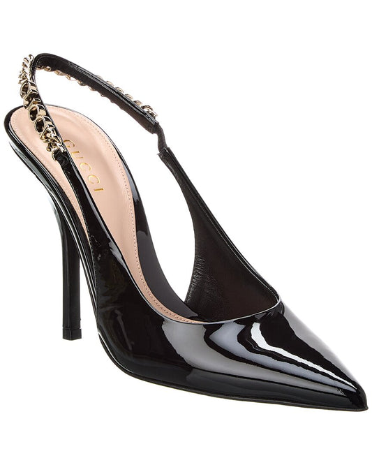 Gucci Signoria Leather Slingback Pump Black