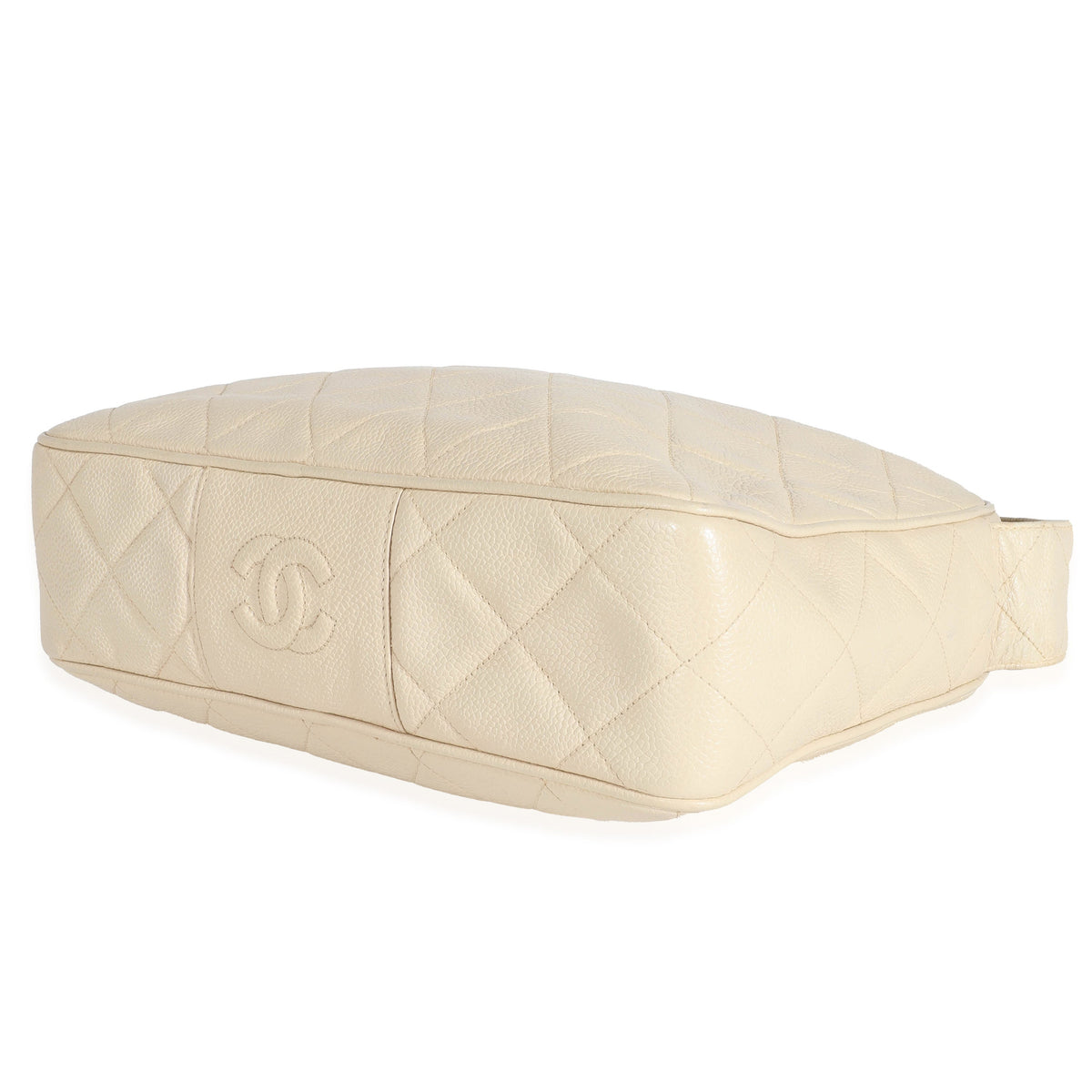 Chanel Vintage Beige Quilted Caviar Messenger Bag