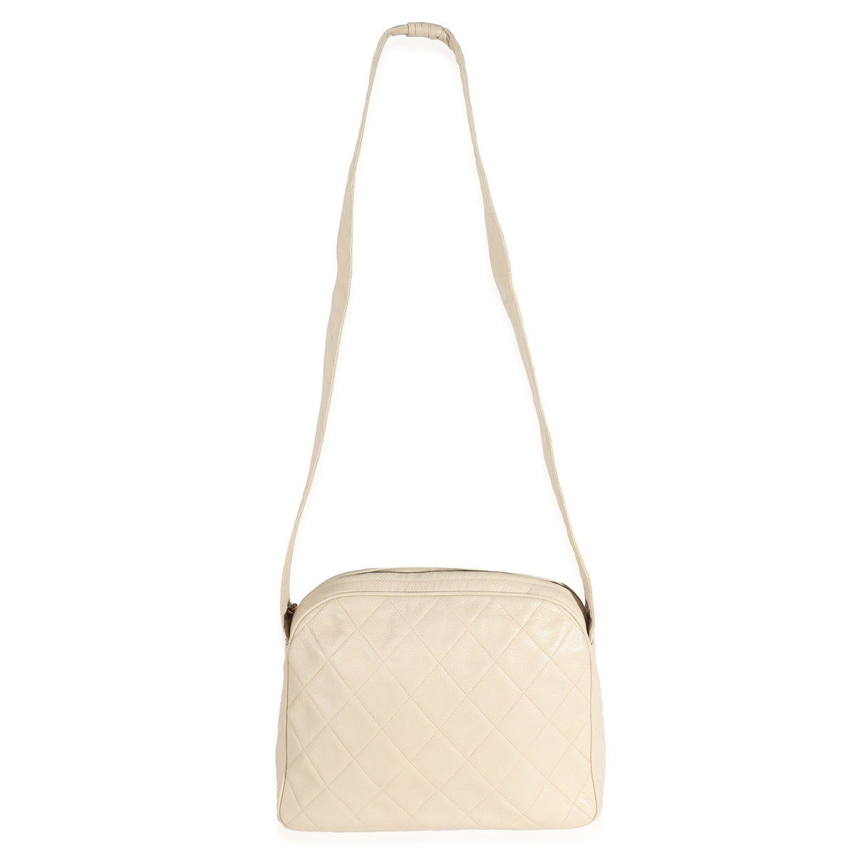 Chanel Vintage Beige Quilted Caviar Messenger Bag