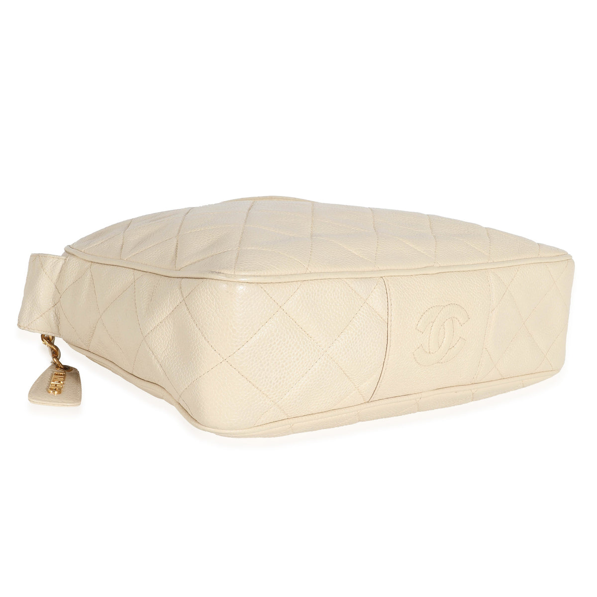 Chanel Vintage Beige Quilted Caviar Messenger Bag