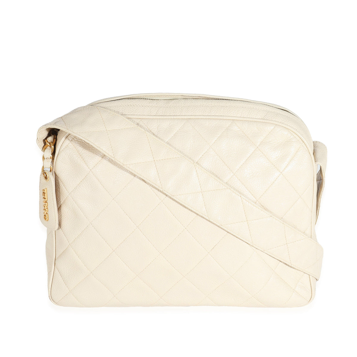 Chanel Vintage Beige Quilted Caviar Messenger Bag