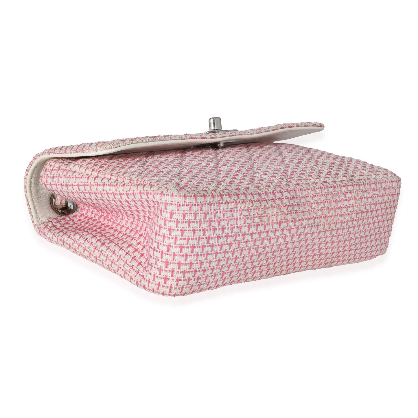 CHANEL Woven Raffia Pink White Small CC Shoulder Flap Bag