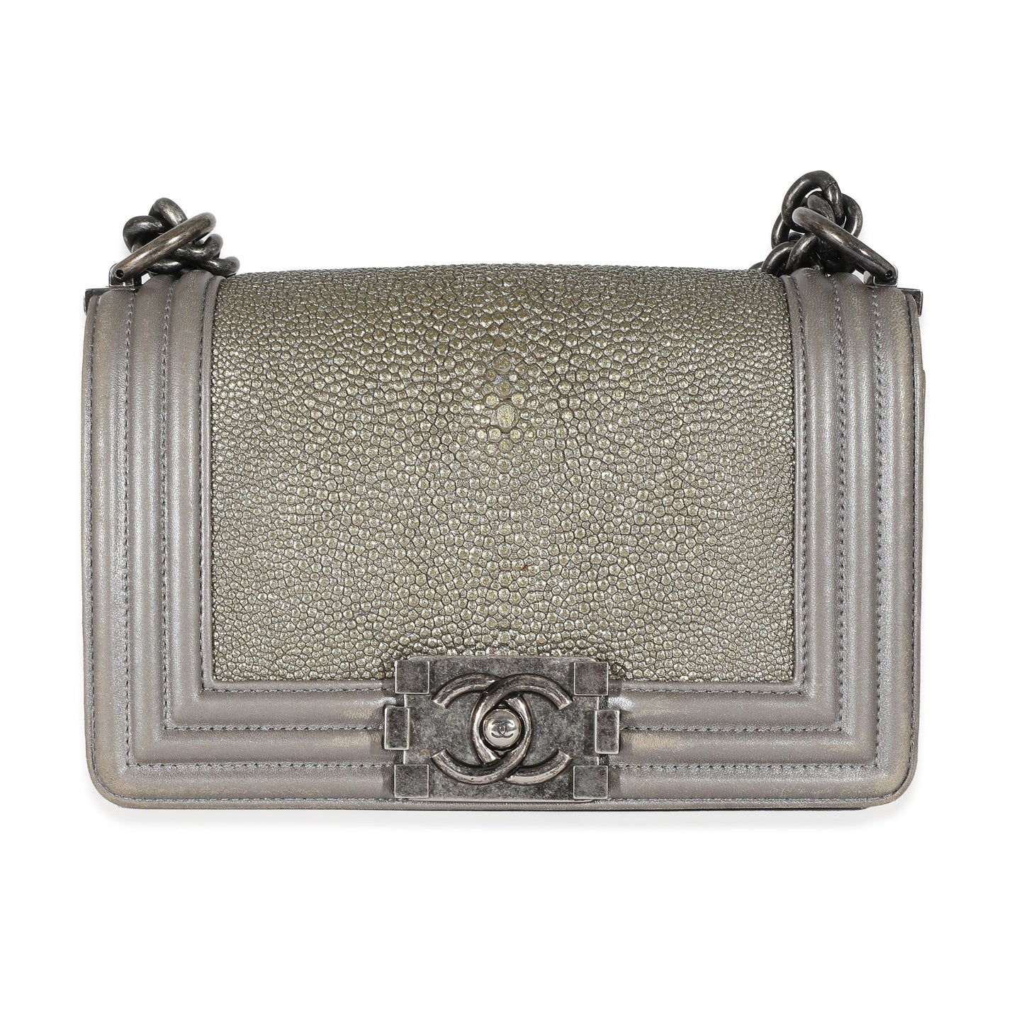 CHANEL Grey Lambskin Galuchat Stingray Small Boy Bag
