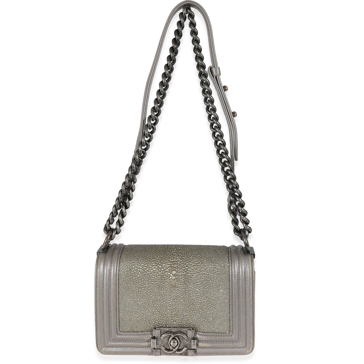 CHANEL Grey Lambskin Galuchat Stingray Small Boy Bag