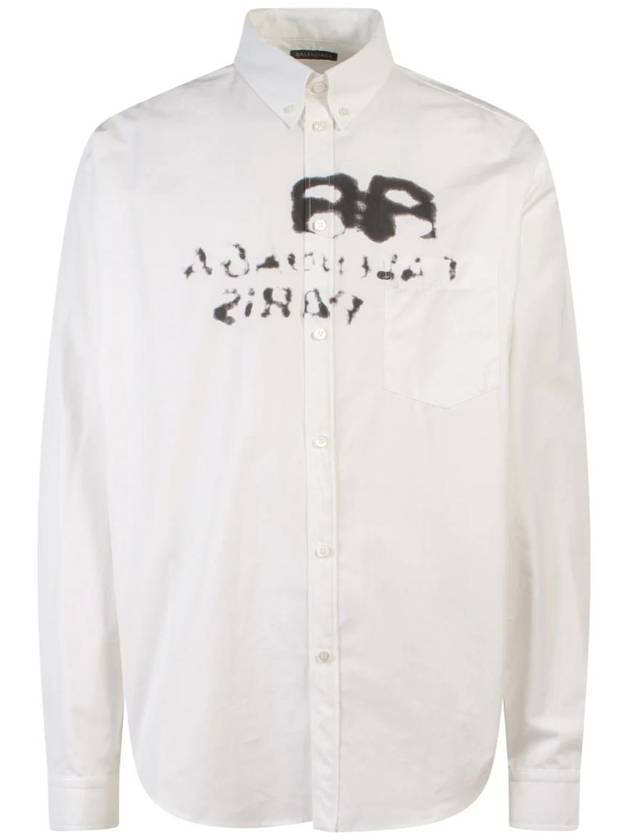 Luxury Balenciaga  Hand Drawn BB Overfit Long Sleeve Shirt White