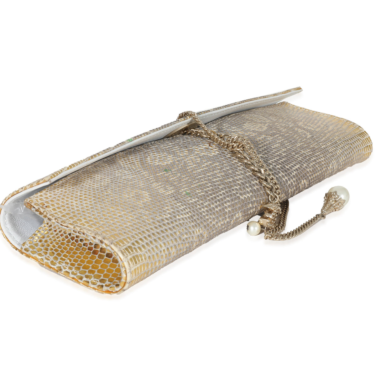 CHANEL Vintage Gold Lizard Tube Flap Clutch