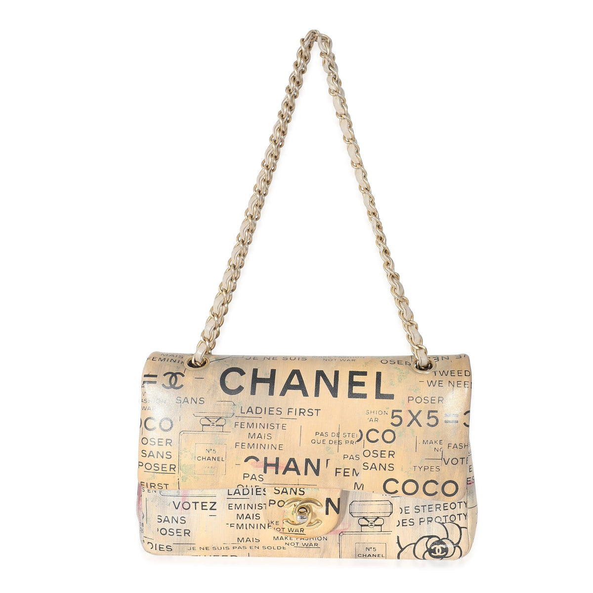 CHANEL Limited Edition Graffiti Newspaper Print Medium Double Flap Bag