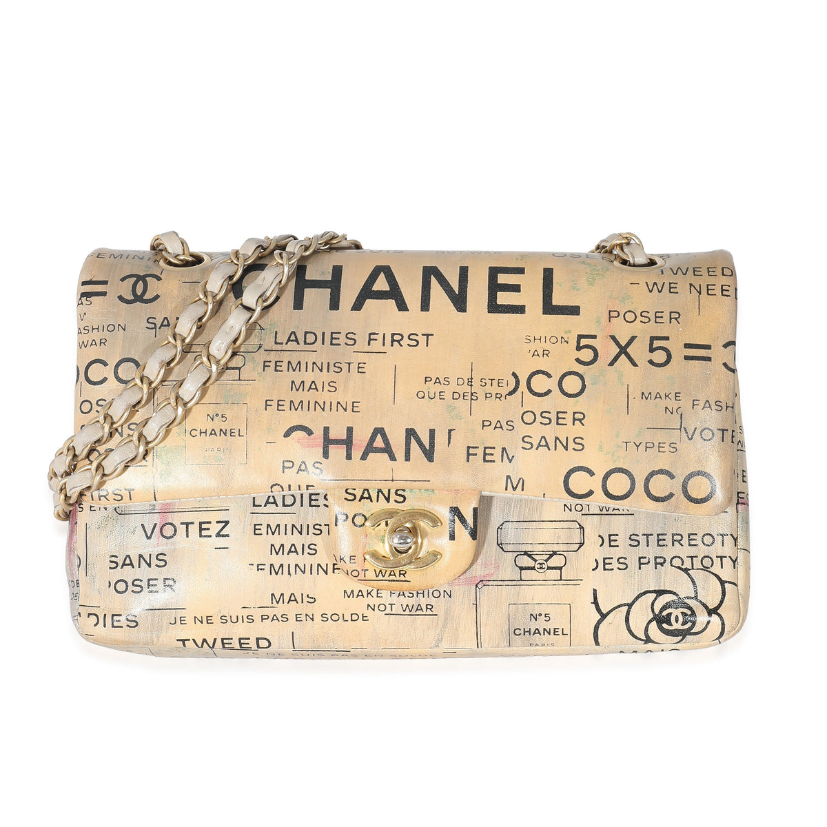 CHANEL Limited Edition Graffiti Newspaper Print Medium Double Flap Bag