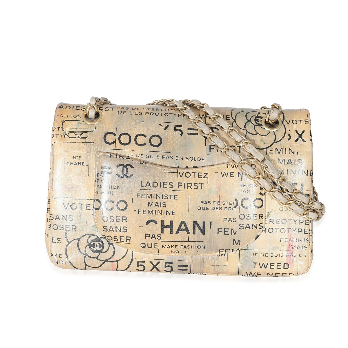 CHANEL Limited Edition Graffiti Newspaper Print Medium Double Flap Bag