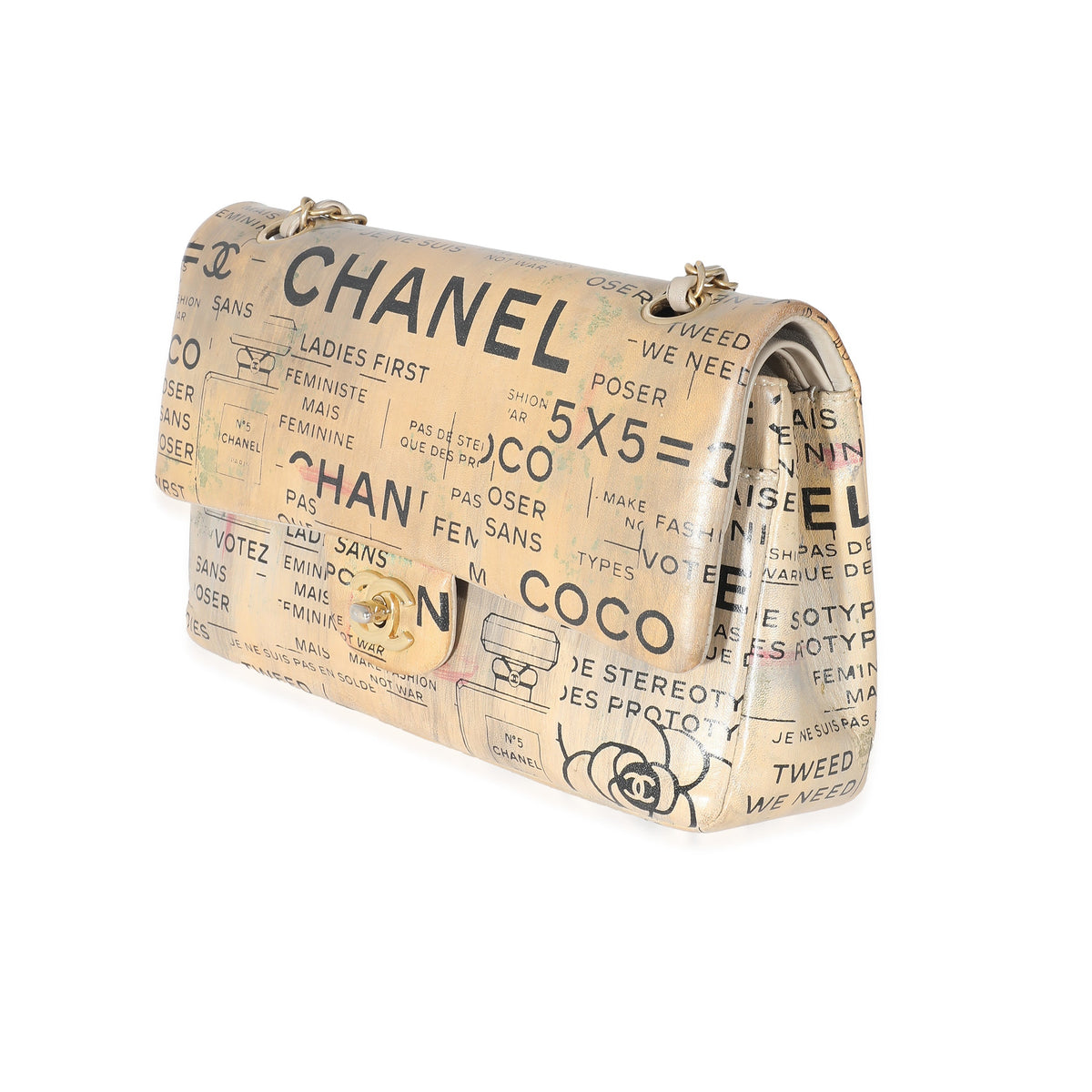 CHANEL Limited Edition Graffiti Newspaper Print Medium Double Flap Bag
