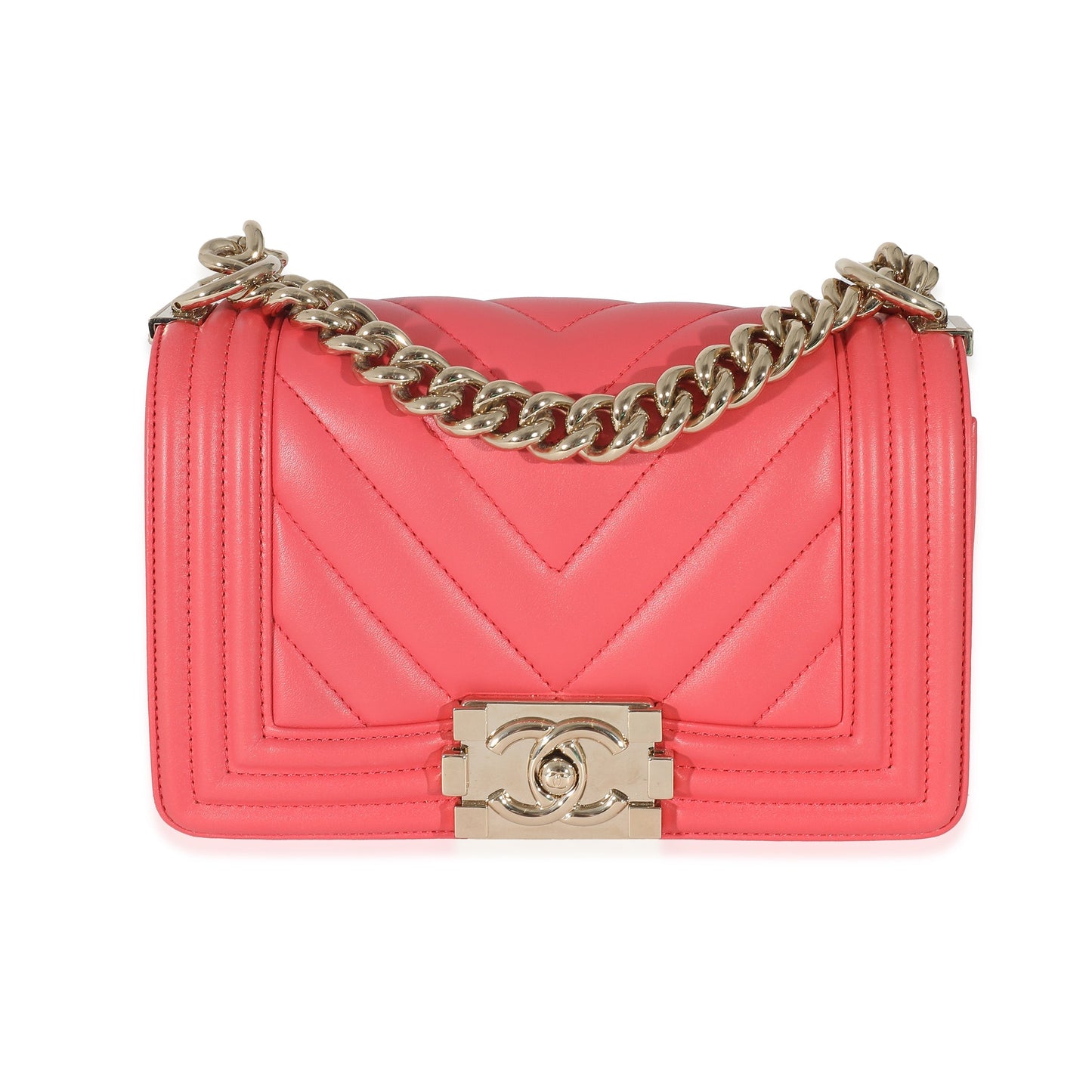 CHANEL 19P Red Chevron Quilted Small Boy Bag