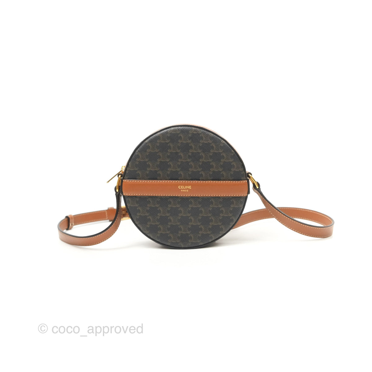 Celine Round Purse on Strap Triomphe Canvas Tan