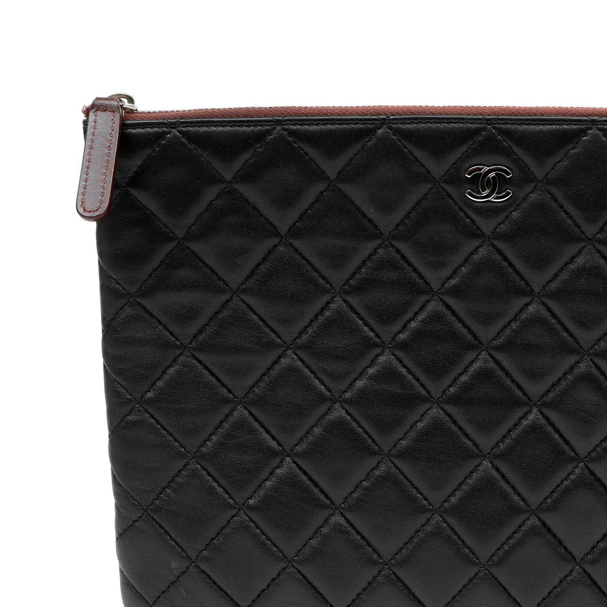 Chanel Small Black Quilted Lambskin Classic O-Case w/ Silver Hardware